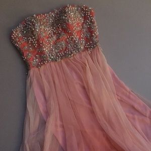 Coral Beaded And chiffon gown
